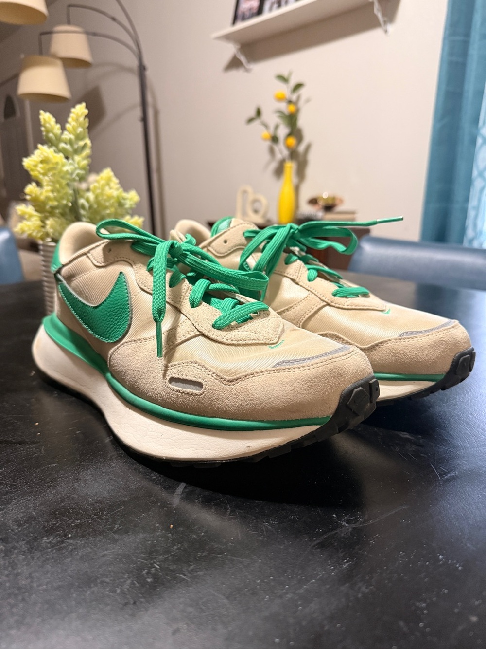 Nike Tan and Green Retro-Style Men's Sneakers